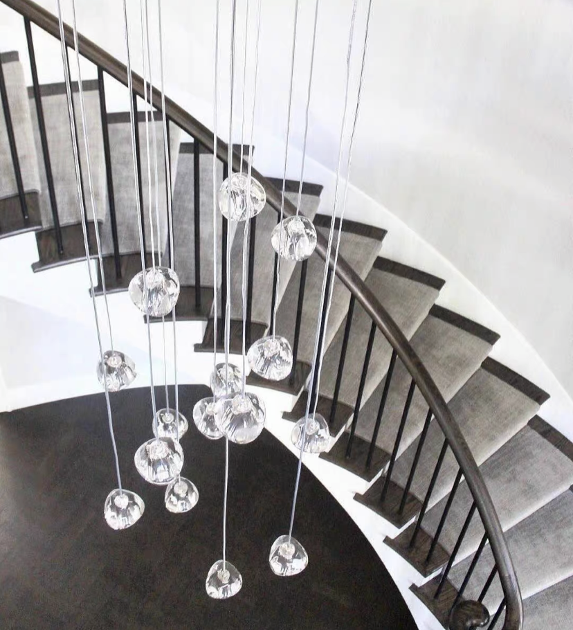 American Cascade Spiral Cherry Crystal Air Bubbles Pendant Chandelier for Staircase