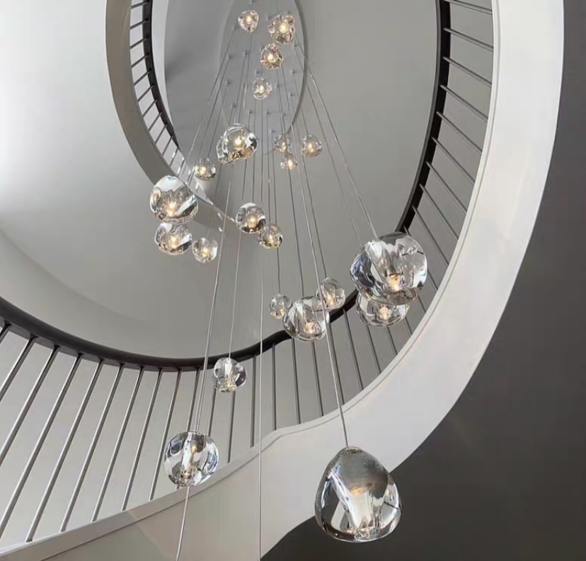American Cascade Spiral Cherry Crystal Air Bubbles Pendant Chandelier for Staircase