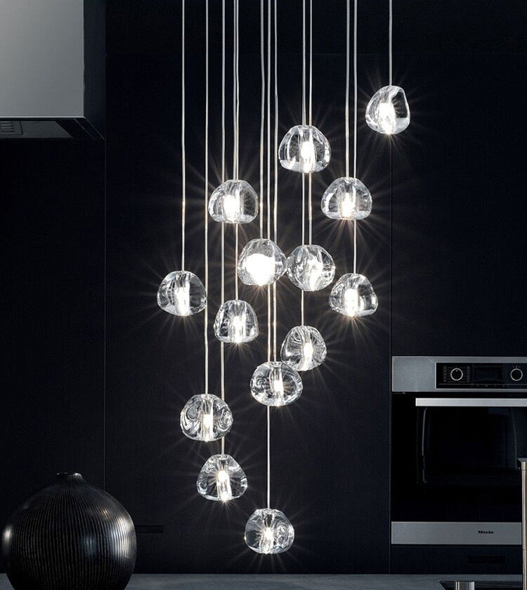 American Cascade Spiral Cherry Crystal Air Bubbles Pendant Chandelier for Staircase