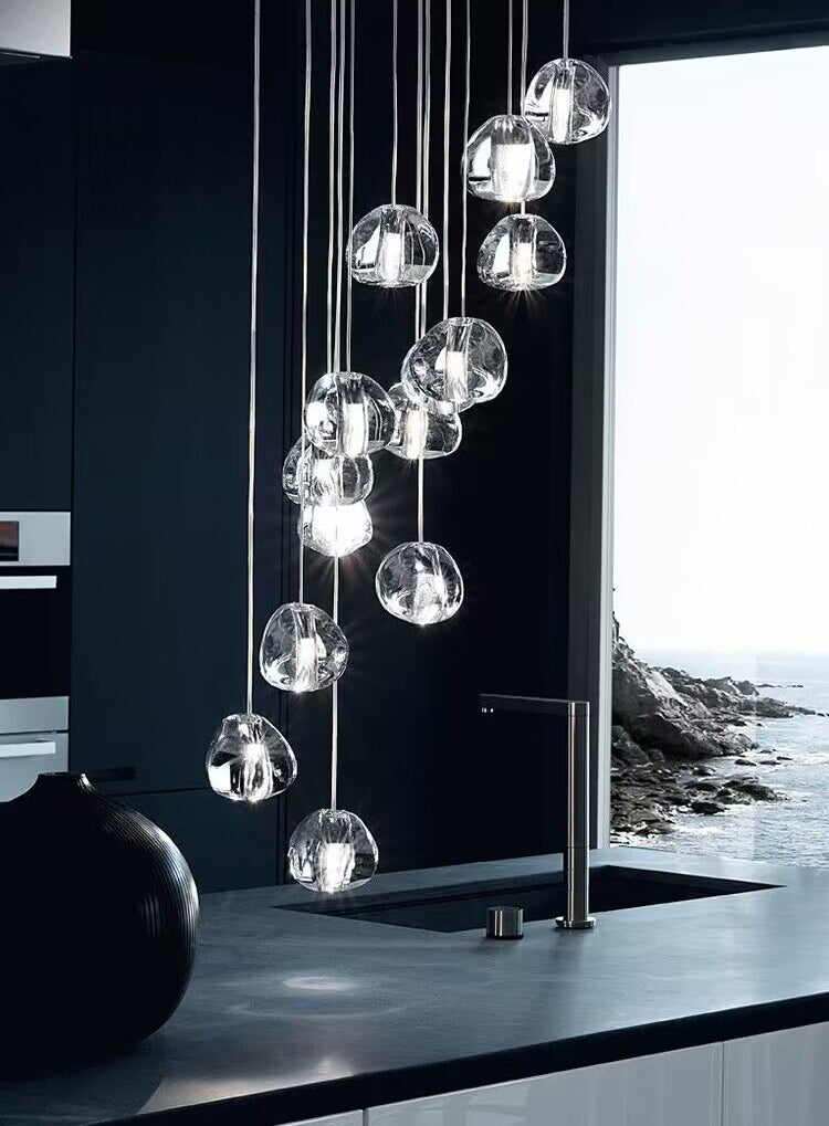 American Cascade Spiral Cherry Crystal Air Bubbles Pendant Chandelier for Staircase