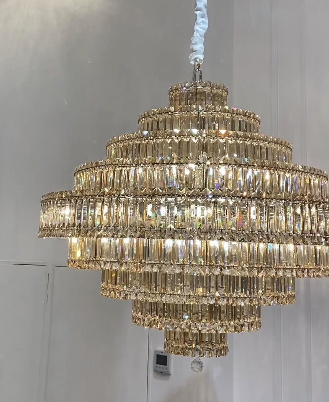 Modern Round Multi-Layer Amber Crystal Chandelier for Living / dining Room / villa