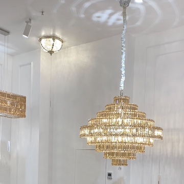 Modern Round Multi-Layer Amber Crystal Chandelier for Living / dining Room / villa