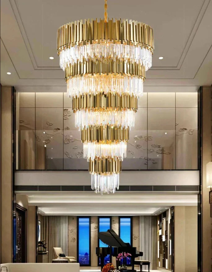 Extra Large Modern Multilayer Pendant Chandelier in Gold Finish Luxury Light for Large Staircase / duplex /
