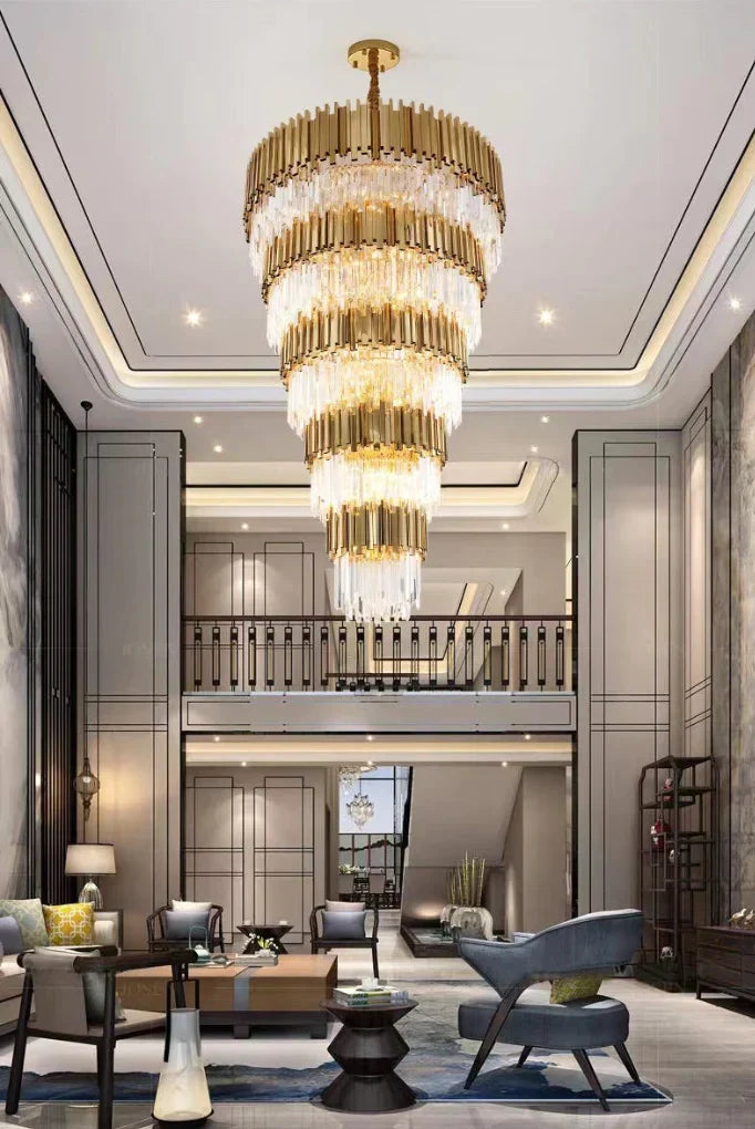 Extra Large Modern Multilayer Pendant Chandelier in Gold Finish Luxury Light for Large Staircase / duplex /