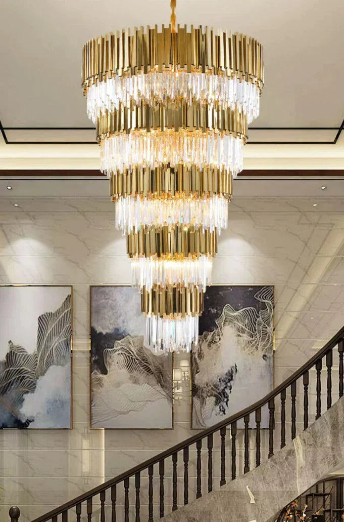 Extra Large Modern Multilayer Pendant Chandelier in Gold Finish Luxury Light for Large Staircase / duplex /