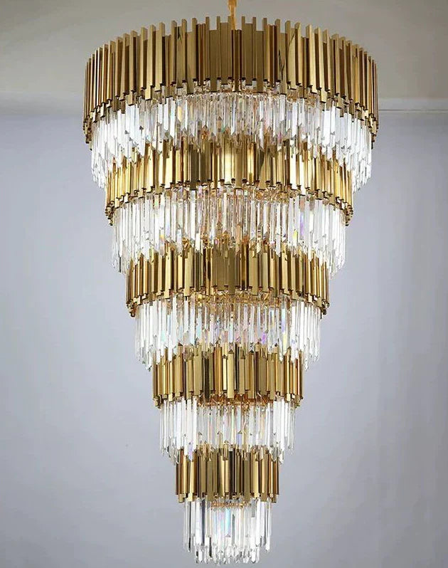 Extra Large Modern Multilayer Pendant Chandelier in Gold Finish Luxury Light for Large Staircase / duplex /
