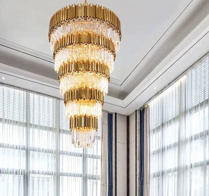 Extra Large Modern Multilayer Pendant Chandelier in Gold Finish Luxury Light for Large Staircase / duplex /