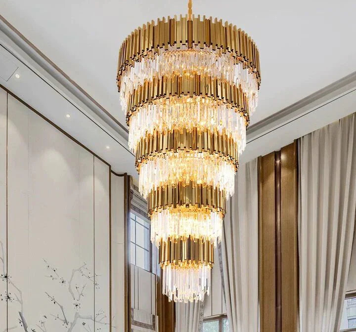 Extra Large Modern Multilayer Pendant Chandelier in Gold Finish Luxury Light for Large Staircase / duplex /