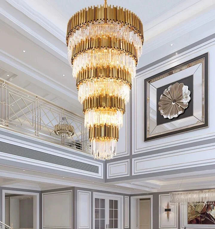 Extra Large Modern Multilayer Pendant Chandelier in Gold Finish Luxury Light for Large Staircase / duplex /