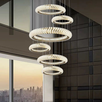 Extra Large Round Acrylic and Stainless Steel Multi-Layer Chandelier for High Ceilings