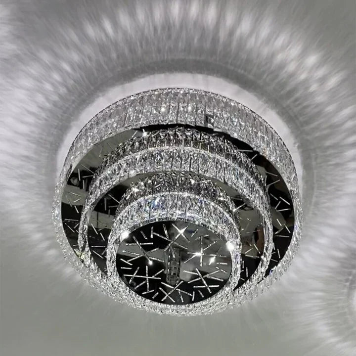 Oversized Modern Creative Flush Mount Round Multi-Layers Crystal Pendant Chandelier for Living / dining Room /