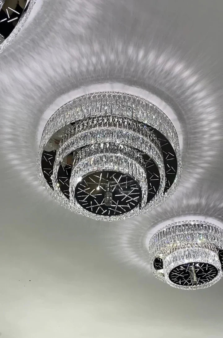 Oversized Modern Creative Flush Mount Round Multi-Layers Crystal Pendant Chandelier for Living / dining Room /