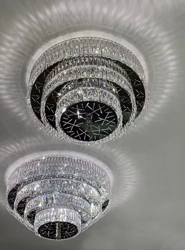 Oversized Modern Creative Flush Mount Round Multi-Layers Crystal Pendant Chandelier for Living / dining Room /