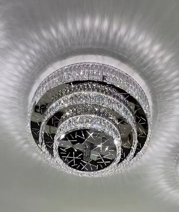 Oversized Modern Creative Flush Mount Round Multi-Layers Crystal Pendant Chandelier for Living / dining Room /