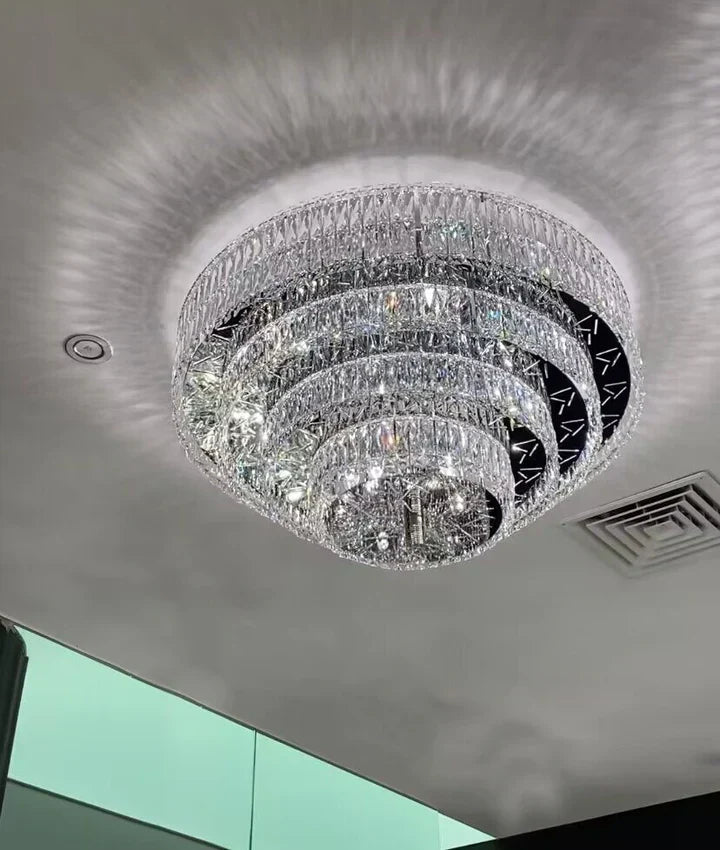 Oversized Modern Creative Flush Mount Round Multi-Layers Crystal Pendant Chandelier for Living / dining Room /