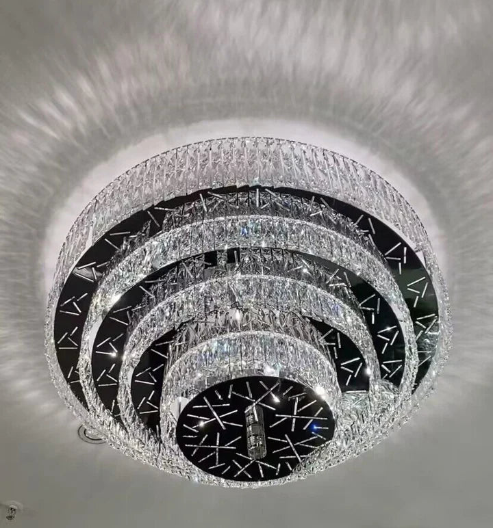 Oversized Modern Creative Flush Mount Round Multi-Layers Crystal Pendant Chandelier for Living / dining Room /