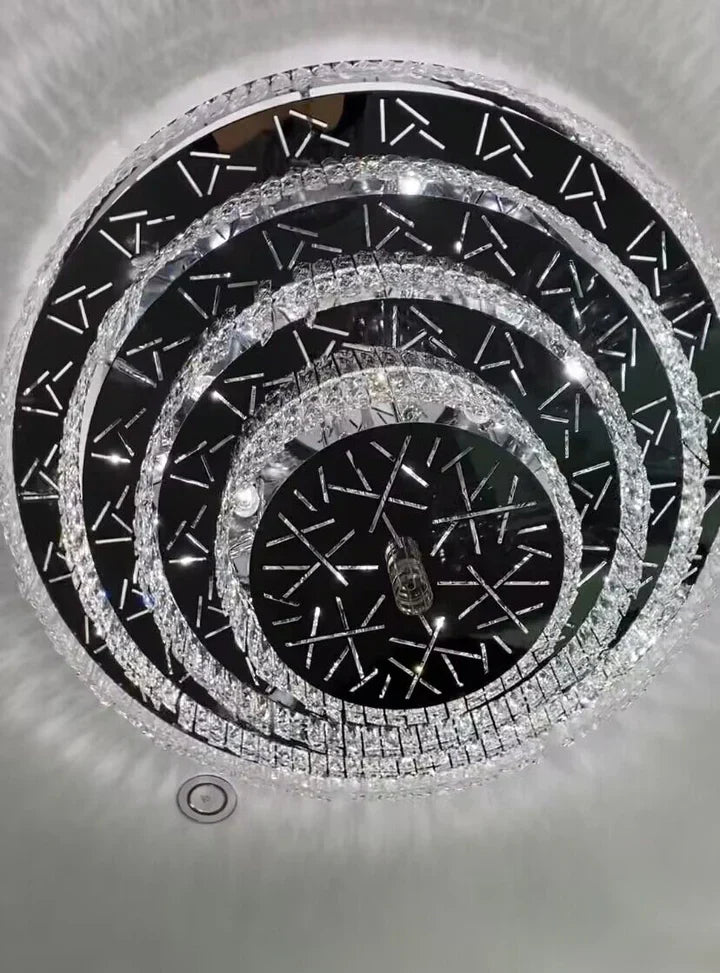 Oversized Modern Creative Flush Mount Round Multi-Layers Crystal Pendant Chandelier for Living / dining Room /