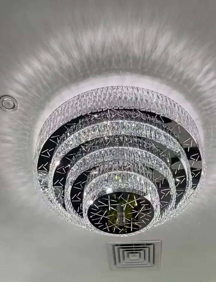 Oversized Modern Creative Flush Mount Round Multi-Layers Crystal Pendant Chandelier for Living / dining Room /