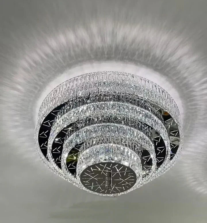 Oversized Modern Creative Flush Mount Round Multi-Layers Crystal Pendant Chandelier for Living / dining Room /