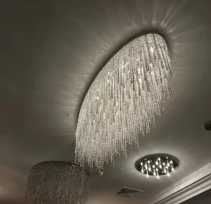 Modern Luxury Tassel Flush Mount Oval / round Crystal Chandelier Set for Living Room / bedroom / dining Room