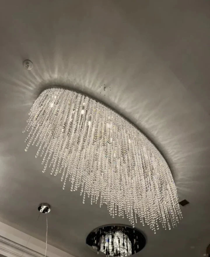 Modern Luxury Tassel Flush Mount Oval / round Crystal Chandelier Set for Living Room / bedroom / dining Room