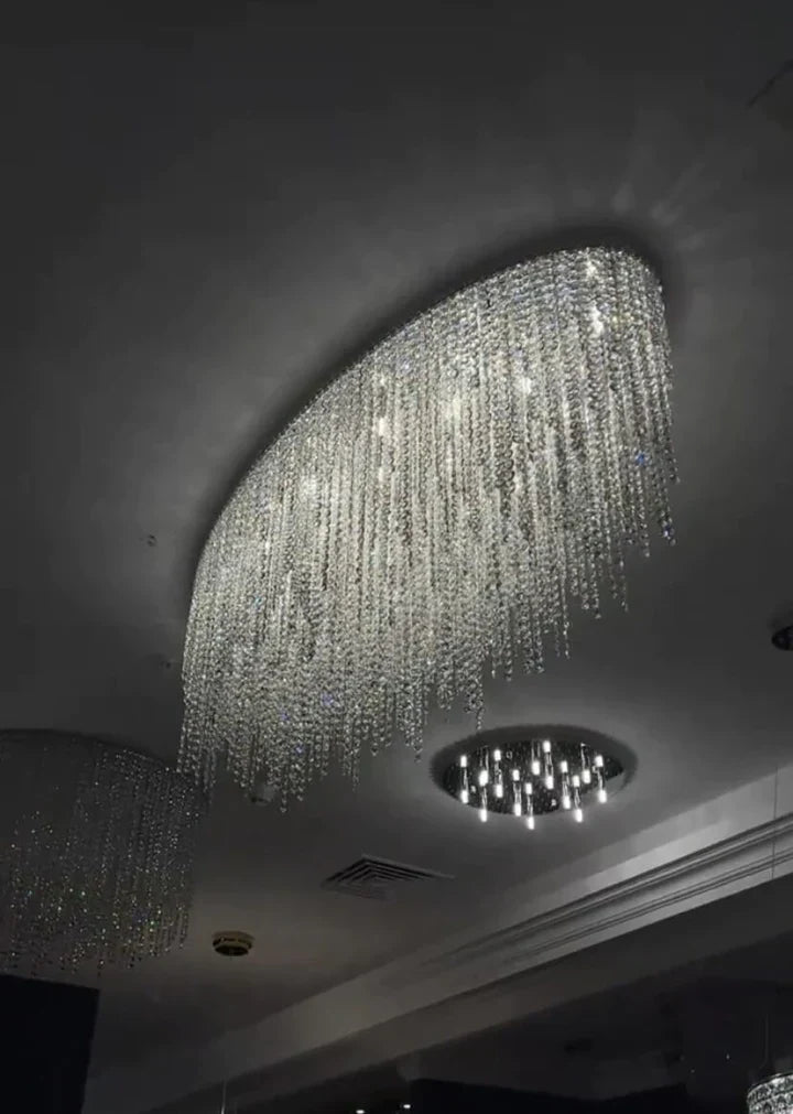 Modern Luxury Tassel Flush Mount Oval / round Crystal Chandelier Set for Living Room / bedroom / dining Room