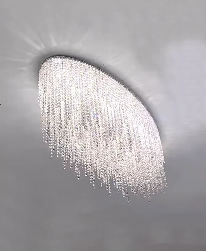 Modern Luxury Tassel Flush Mount Oval / round Crystal Chandelier Set for Living Room / bedroom / dining Room