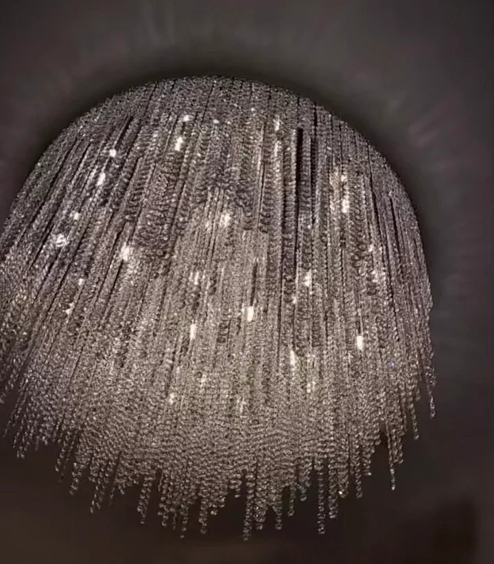 Modern Luxury Tassel Flush Mount Oval / round Crystal Chandelier Set for Living Room / bedroom / dining Room