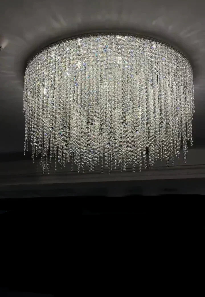 Modern Luxury Tassel Flush Mount Oval / round Crystal Chandelier Set for Living Room / bedroom / dining Room