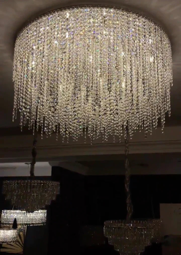 Modern Luxury Tassel Flush Mount Oval / round Crystal Chandelier Set for Living Room / bedroom / dining Room