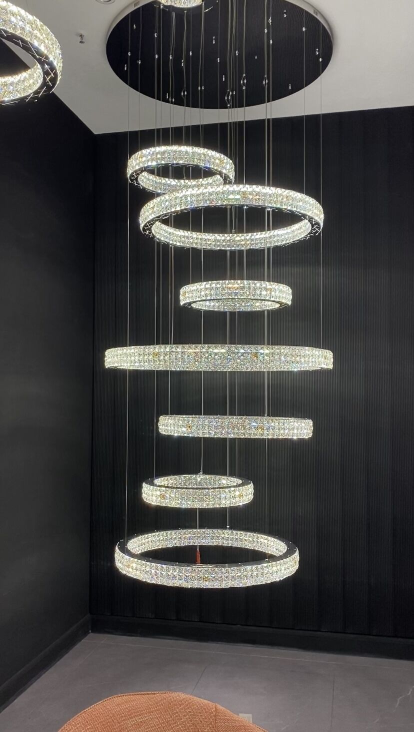 New Modern Light Luxury Oversized Multi-Tiered Rings Crystal Chandelier for Staircase / duplex / high-Ceiling