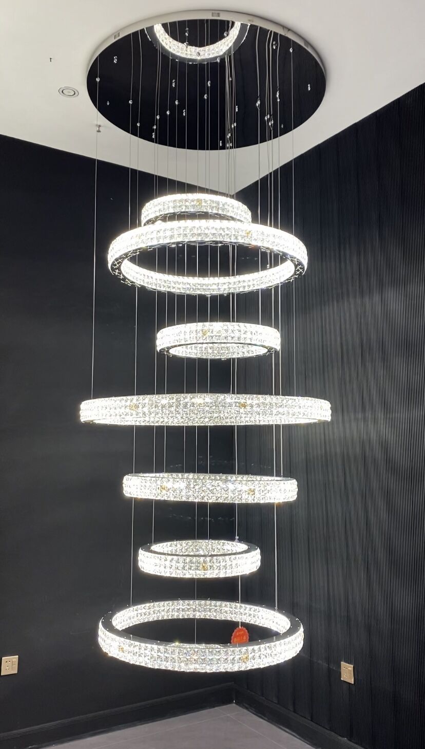 New Modern Light Luxury Oversized Multi-Tiered Rings Crystal Chandelier for Staircase / duplex / high-Ceiling