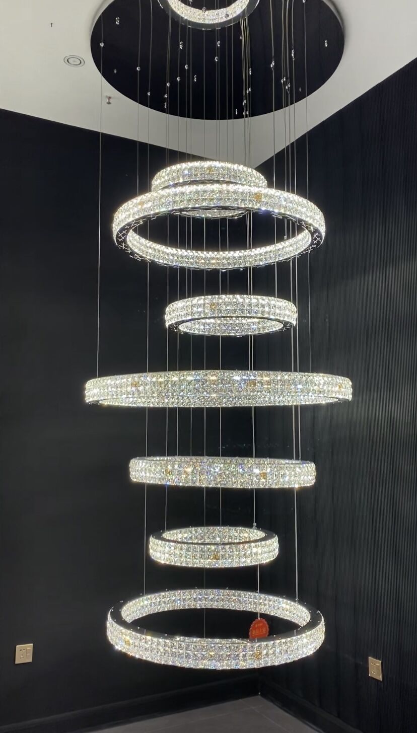 New Modern Light Luxury Oversized Multi-Tiered Rings Crystal Chandelier for Staircase / duplex / high-Ceiling