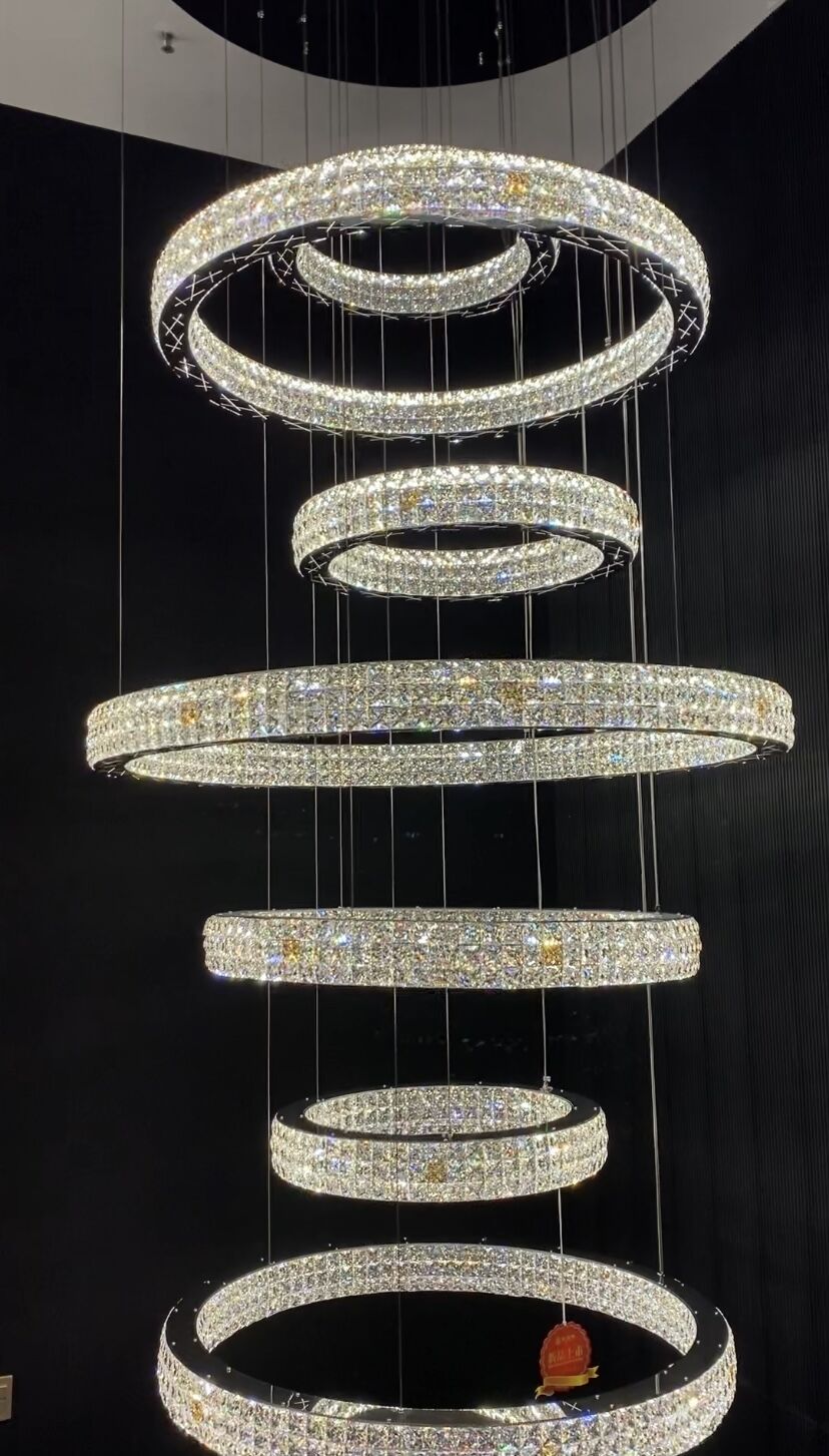 New Modern Light Luxury Oversized Multi-Tiered Rings Crystal Chandelier for Staircase / duplex / high-Ceiling