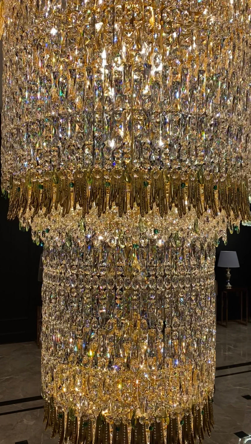 Oversized Luxury Gold Tiered Designer Crystal Chandelier for Large Hallway / foyer / entryway