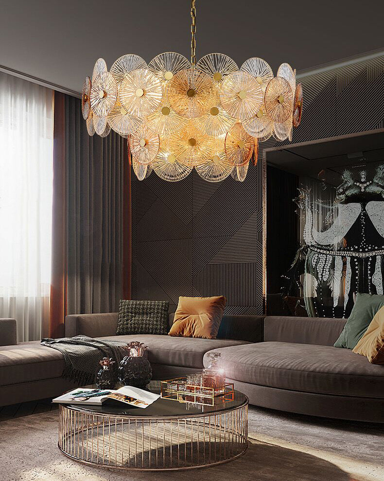 Light Luxury Art Design Creative Round Multi-Tiered Glass Chandelier for Living Room / bedroom