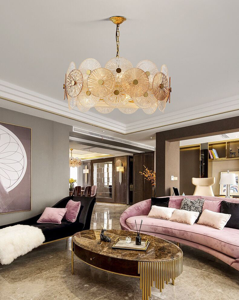 Light Luxury Art Design Creative Round Multi-Tiered Glass Chandelier for Living Room / bedroom