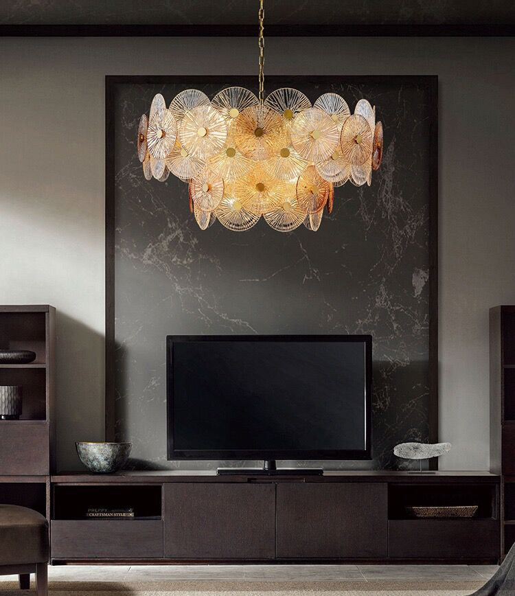 Light Luxury Art Design Creative Round Multi-Tiered Glass Chandelier for Living Room / bedroom