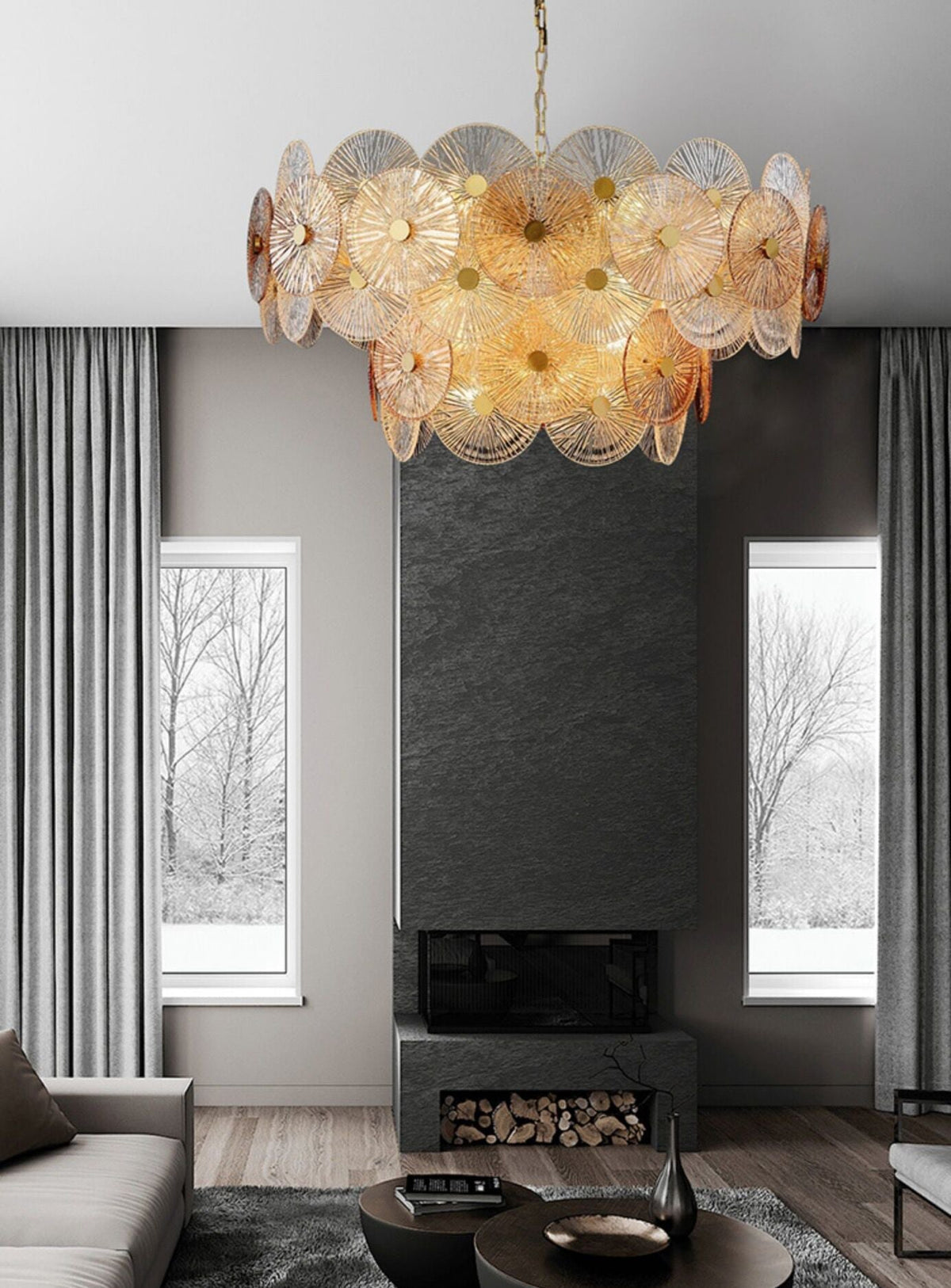 Light Luxury Art Design Creative Round Multi-Tiered Glass Chandelier for Living Room / bedroom