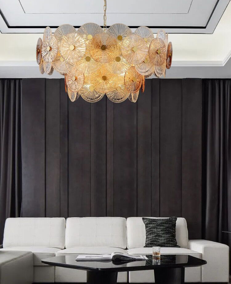 Light Luxury Art Design Creative Round Multi-Tiered Glass Chandelier for Living Room / bedroom