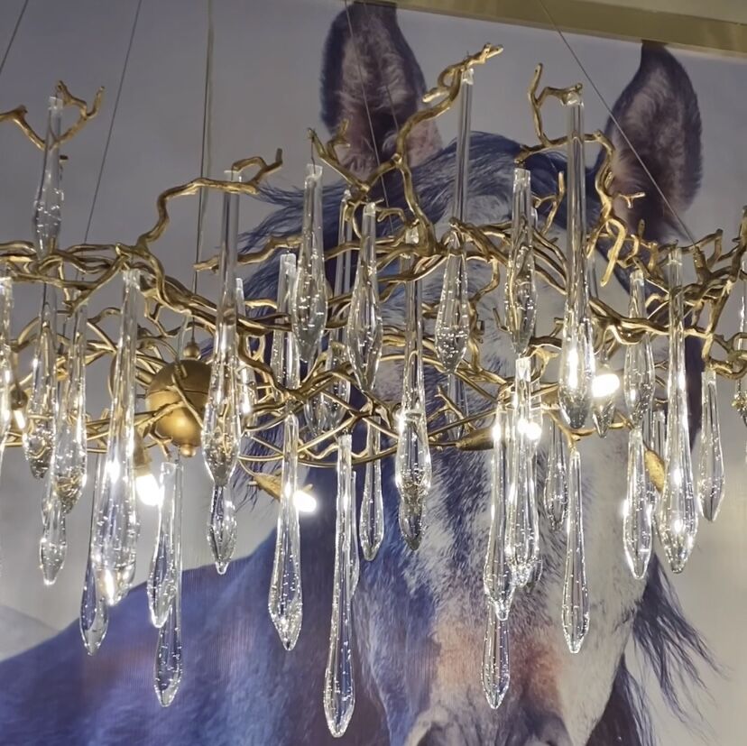 New Clear Glass Raindrop Copper Branch Chandelier Modern Designer Pendant Light for Dining Table / kitchen