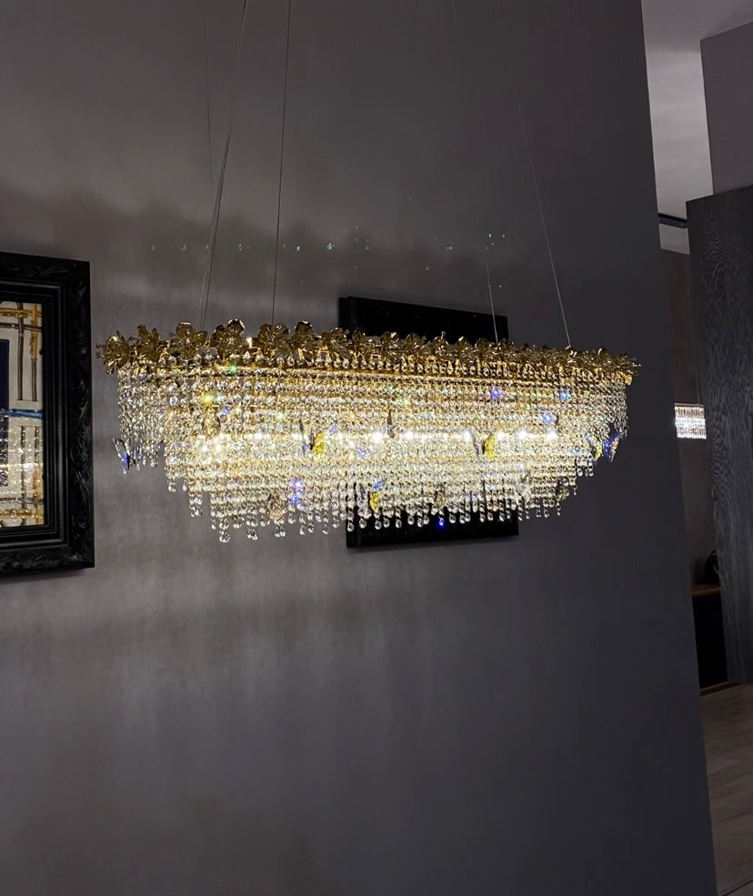 New Modern Luxury Rectangle Art Design Butterfly Crystal Chandelier for Kitchen Island / dining Area