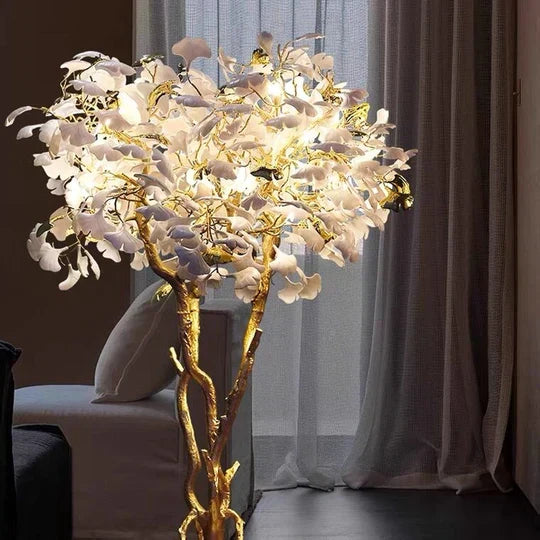 Luxury Creative Ceramic Ginkgo Branch Floor Lamp