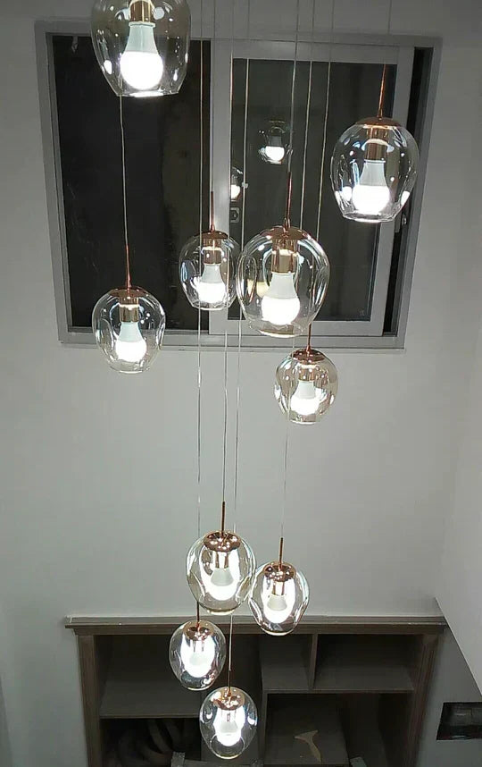 Modern Nordic Spiral Glass Chandelier with Chrome Finish – Luxury Decorative Light for Staircase and Hallway