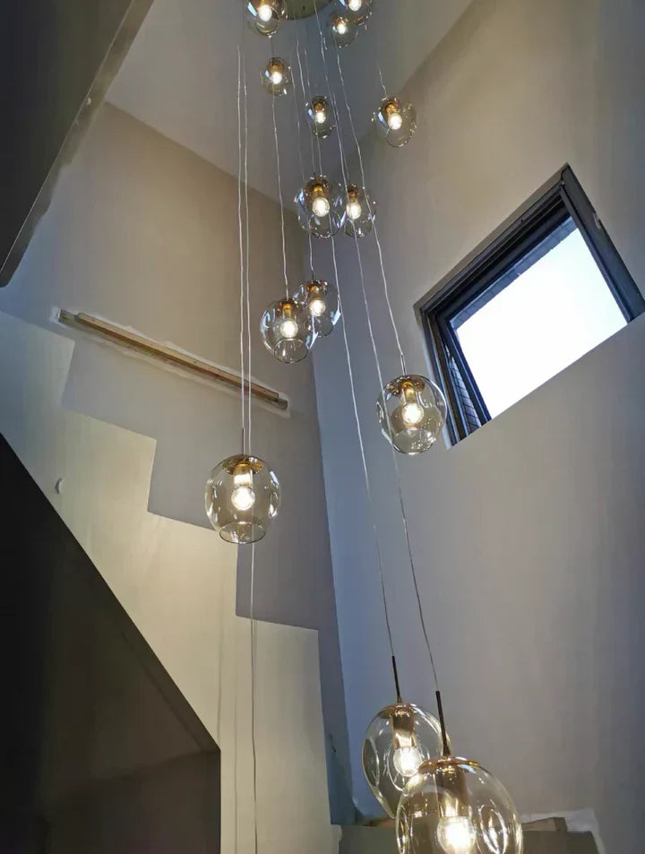 Modern Nordic Spiral Glass Chandelier with Chrome Finish – Luxury Decorative Light for Staircase and Hallway