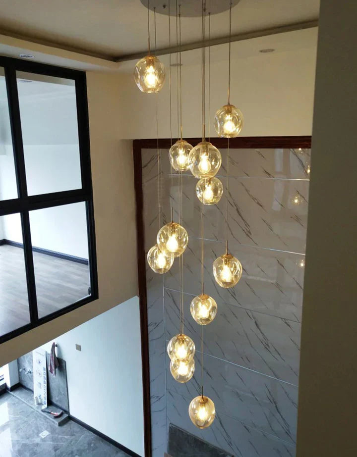 Modern Nordic Spiral Glass Chandelier with Chrome Finish – Luxury Decorative Light for Staircase and Hallway
