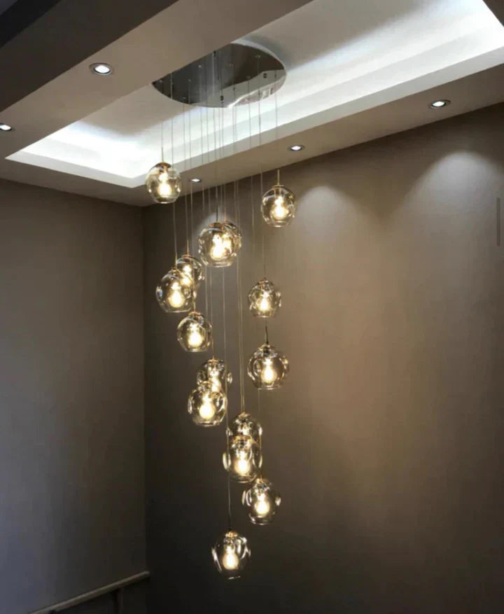 Modern Nordic Spiral Glass Chandelier with Chrome Finish – Luxury Decorative Light for Staircase and Hallway