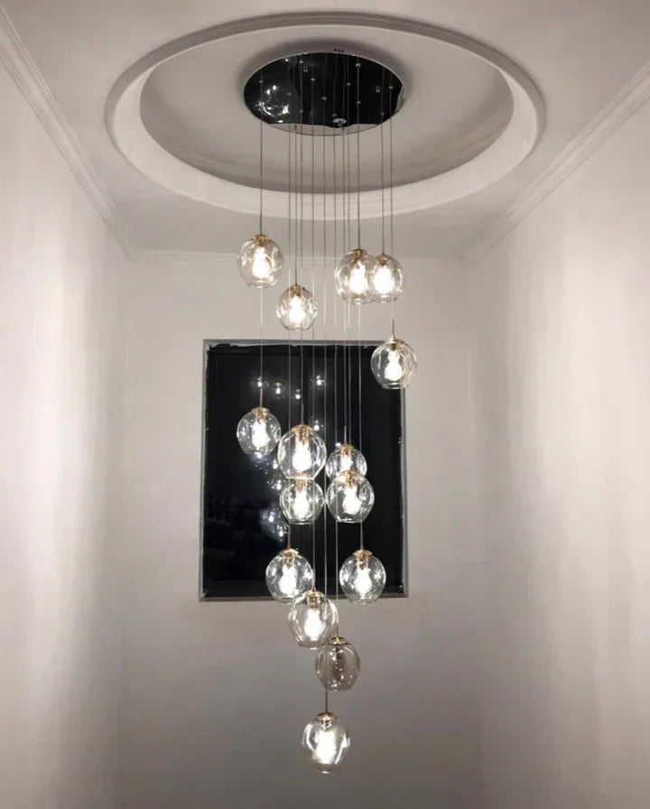 Modern Nordic Spiral Glass Chandelier with Chrome Finish – Luxury Decorative Light for Staircase and Hallway
