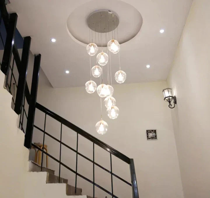 Modern Nordic Spiral Glass Chandelier with Chrome Finish – Luxury Decorative Light for Staircase and Hallway