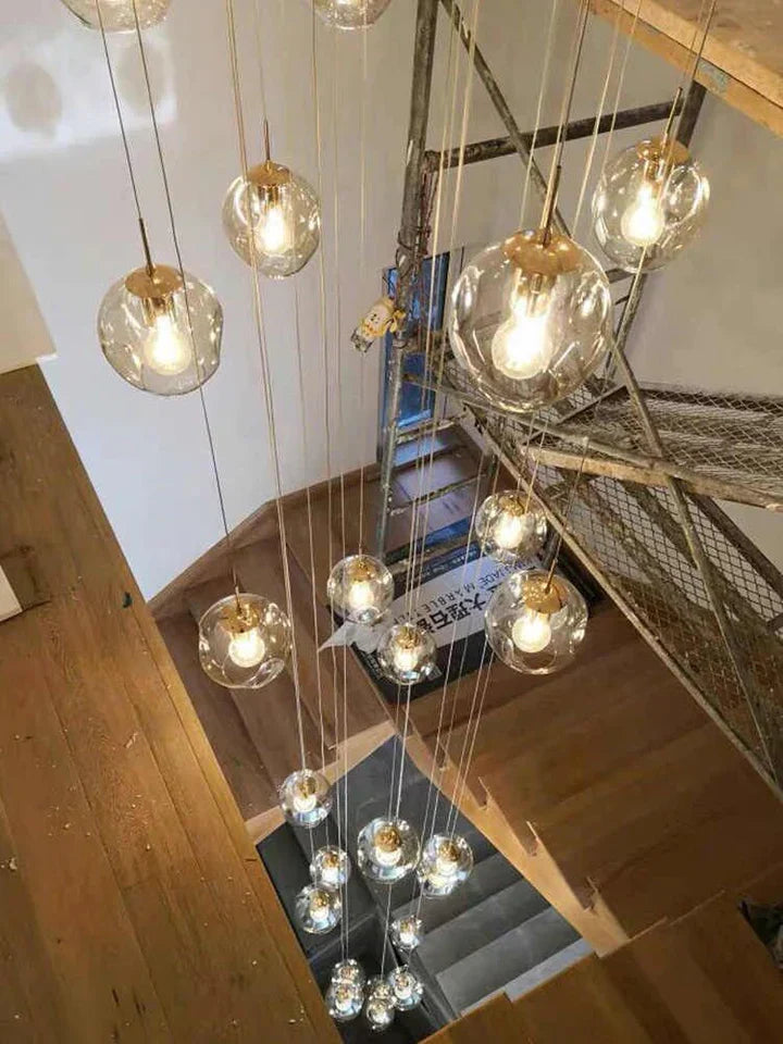 Modern Nordic Spiral Glass Chandelier with Chrome Finish – Luxury Decorative Light for Staircase and Hallway